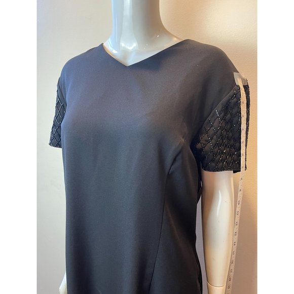 Halmode Womens Sheath Dress Beaded Sleeve Button Back Black Size 16 Petite - Picture 4 of 6